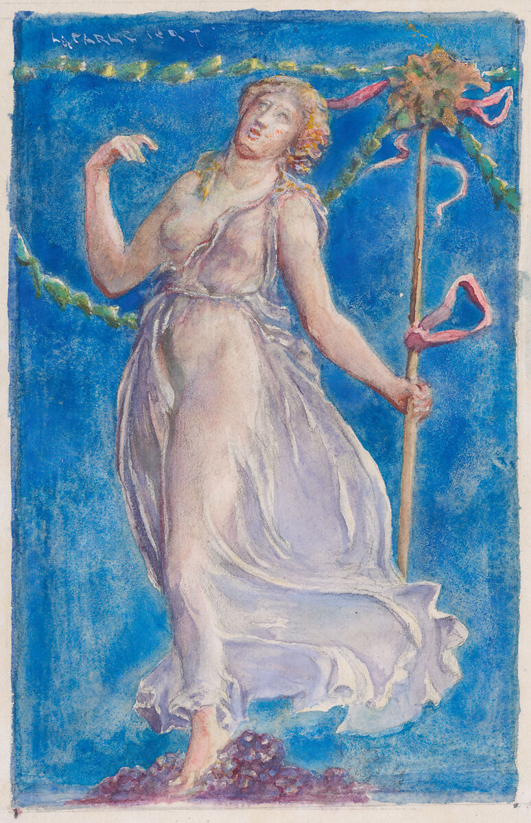 A Bacchante, John La Farge (American, New York 1835–1910 Providence, Rhode Island), Gouache, watercolor, and graphite on off-white wove paper, American 