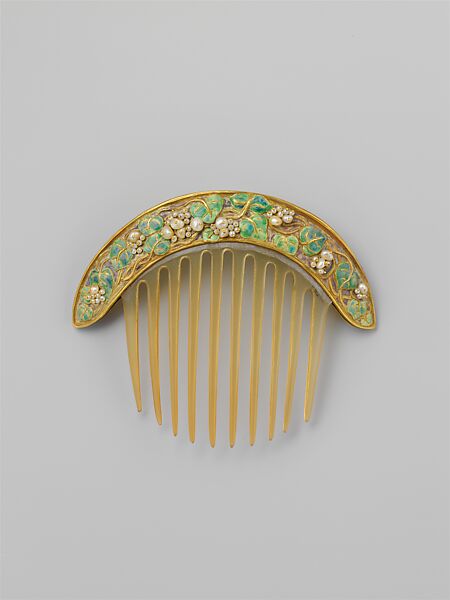 Comb, Florence Koehler  American, Gold, pearls, enamel, probably horn, American