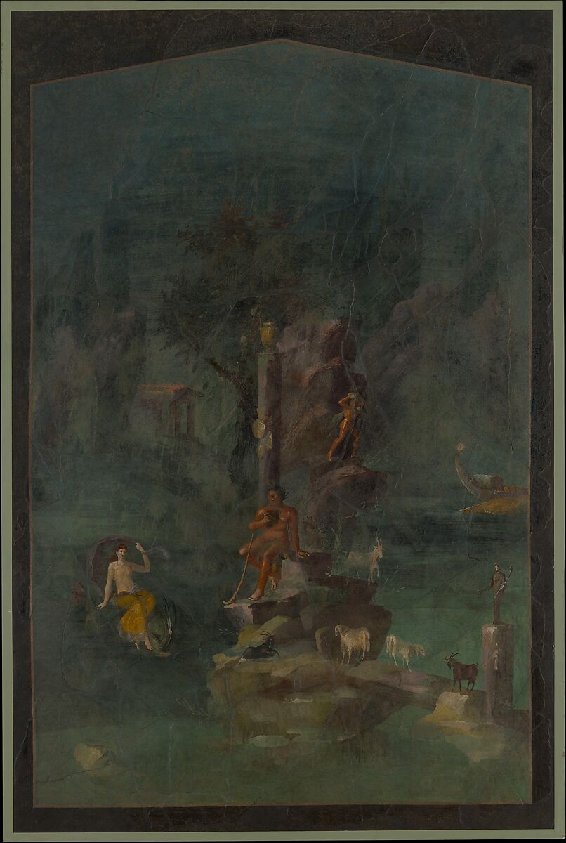 Wall painting: Polyphemus and Galatea in a landscape, from the imperial villa at Boscotrecase, Fresco, Roman