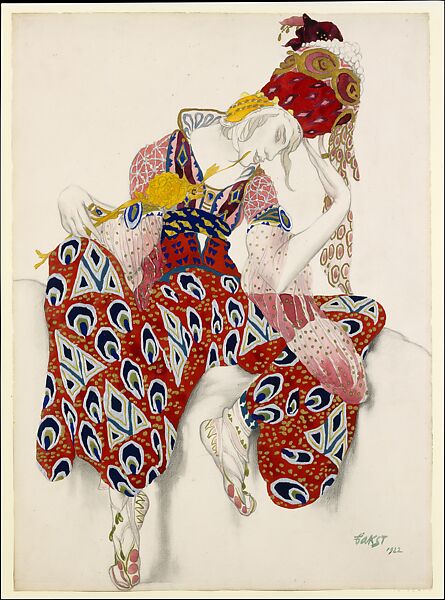 Costume Study for Vaslav Nijinsky in the Role of Iksender in the Ballet "La Péri" (The Flower of Immortality), first performed in Paris, 1912, Léon Bakst  Russian, born present day Belarus, Watercolor and gold and silver paints over graphite