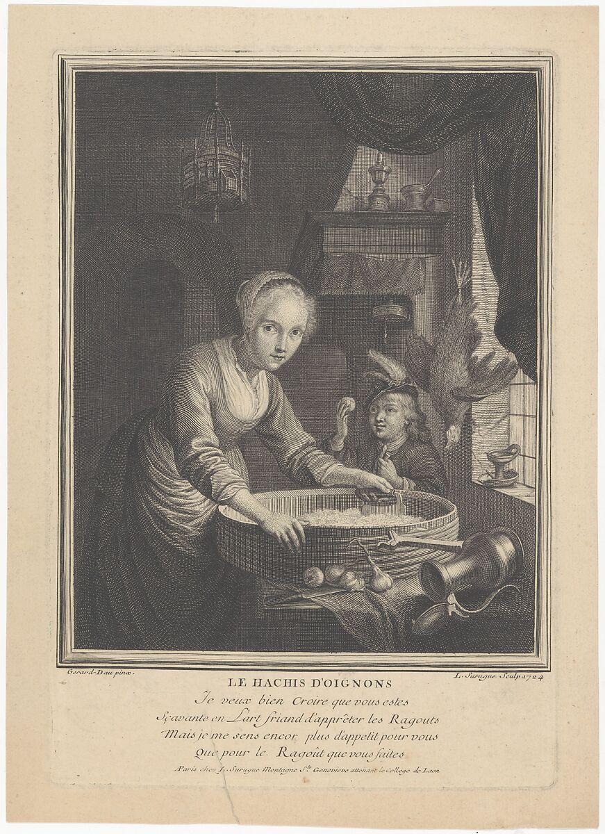 Young Woman Chopping Onions, Louis Surugue  French, Engraving