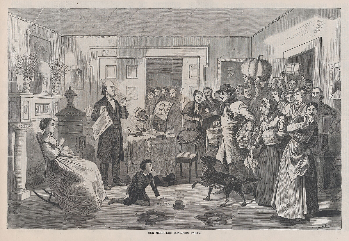 Our Minister's Donation Party (from "Harper's Bazar," Vol. I), After Winslow Homer (American, Boston, Massachusetts 1836–1910 Prouts Neck, Maine), Wood engraving 