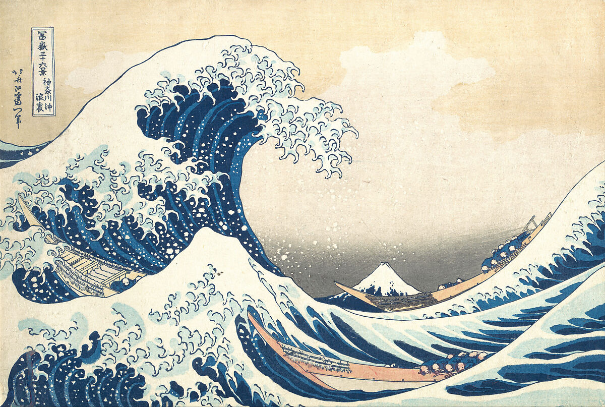 Under the Wave off Kanagawa (Kanagawa oki nami ura), also known as The Great Wave, from the series Thirty-six Views of Mount Fuji (Fugaku sanjūrokkei), Katsushika Hokusai  Japanese, Woodblock print; ink and color on paper, Japan