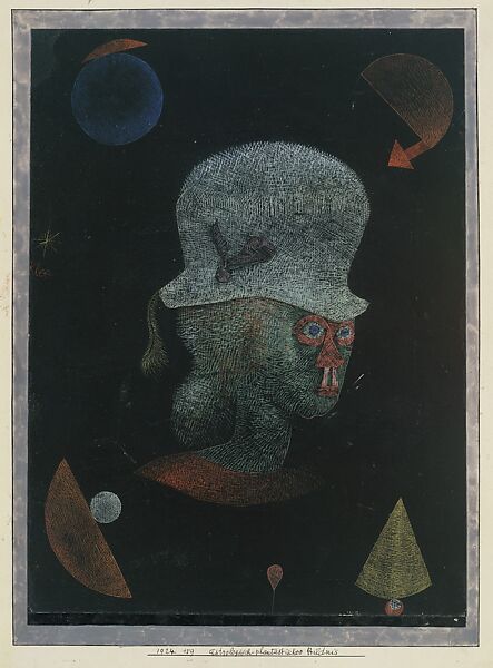 Astrological Fantasy Portrait, Paul Klee  German, born Switzerland, Gouache on paper, bordered with ink and gouache, mounted on cardboard