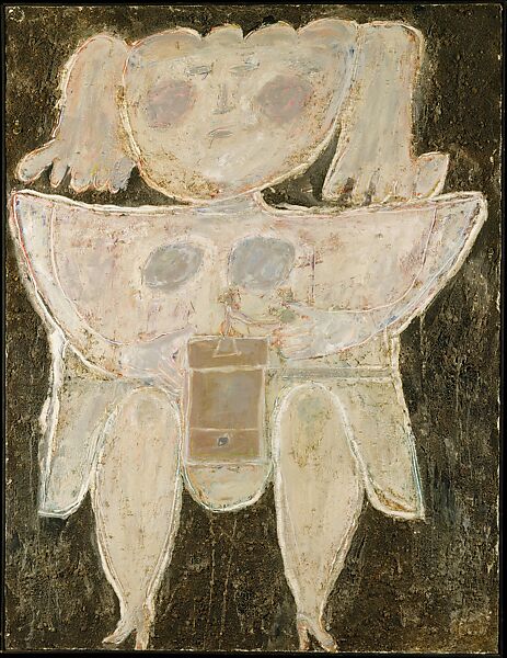 Woman Grinding Coffee, Jean Dubuffet  French, Plaster, oil, and tar with sand on canvas
