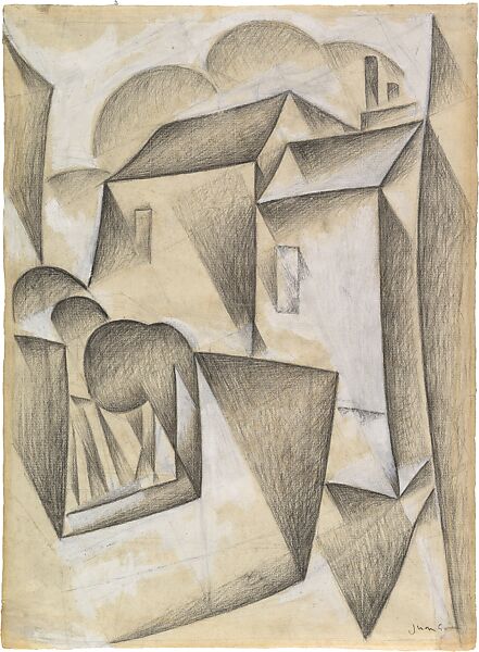 Houses in Paris, Place Ravignan, Juan Gris  Spanish, Black chalk and gouache on white laid paper