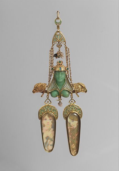 Pendant, Georges Fouquet  French, Gold, enamel, mother-of-pearl, opal, emerald, colored stones, gold paint