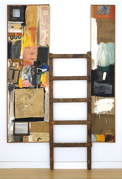 Winter Pool, Robert Rauschenberg  American, Combine painting: oil, paper, fabric, wood, metal, sandpaper, tape, printed paper, printed reproductions, handheld bellows, and found painting, on two canvases, with ladder