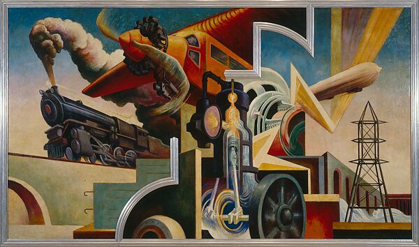 America Today, Thomas Hart Benton  American, Ten panels: Egg tempera with oil glazing over Permalba on a gesso ground on linen mounted to wood panels with a honeycomb interior