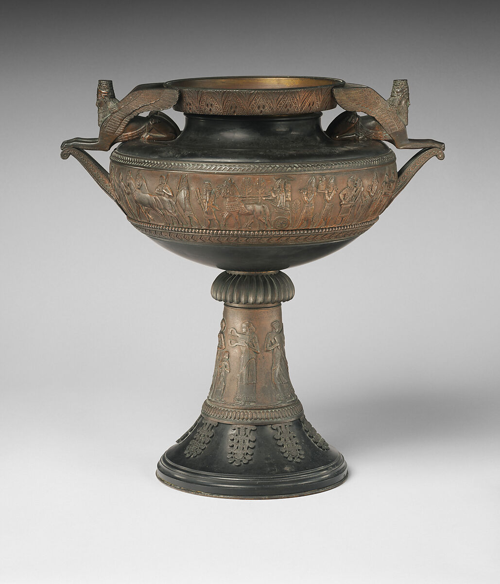 Urn with Assyrian scenes, Slate, bronze, French
