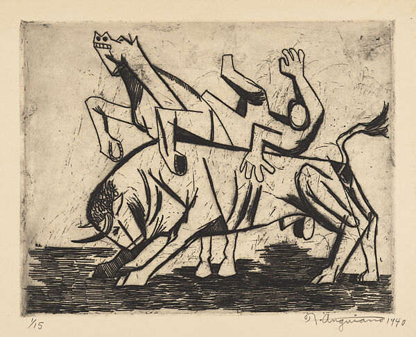 The Attack (Embestial), Raúl Anguiano  Mexican, Etching