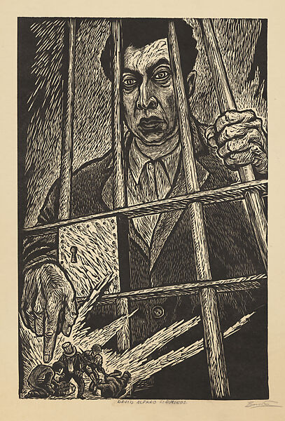 David Alfaro Siqueiros in Prison, Arturo García Bustos  Mexican, Linocut