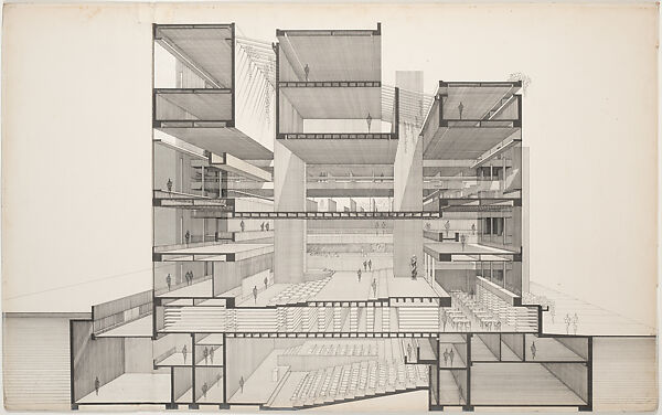 Perspective section drawing of the Art and Architecture Building, Yale University, New Haven, Paul Rudolph  American