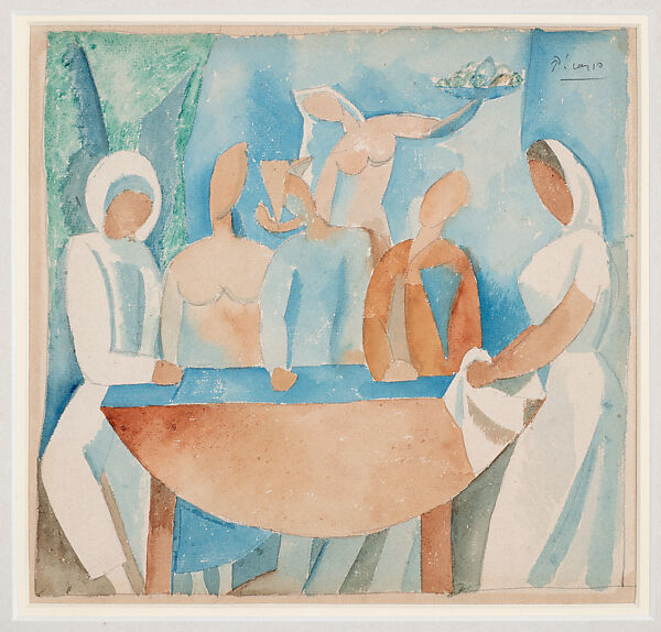 Study for Carnaval au Bistrot, Pablo Picasso  Spanish, Pencil and watercolor on paper