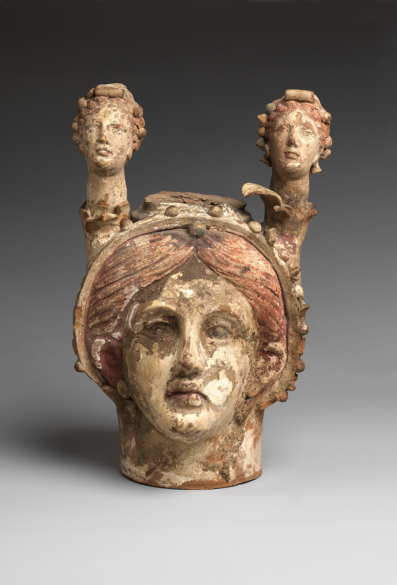 Polychrome terracotta head vase, Terracotta, Canosan, Puglia